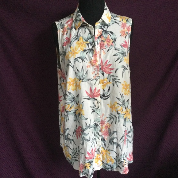 H&M Divided Floral Sleeveless Blouse Top Tropical print Size 12 44 inch Bust - Picture 3 of 7